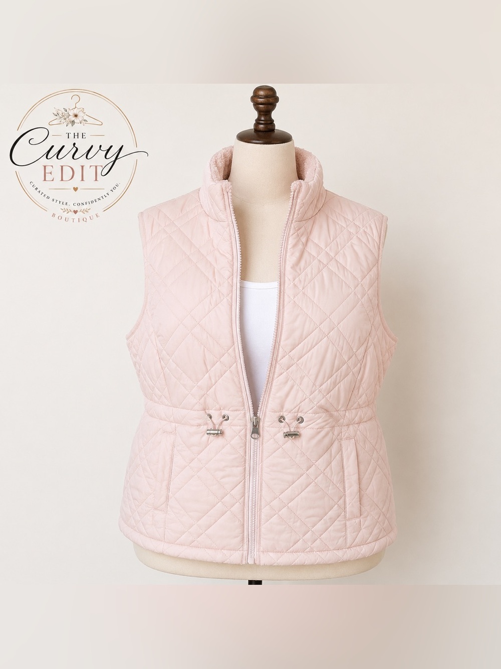 Time and Tru Pink Quilted Sherpa-Lined Vest XL 16/18 Drawstring Zip Reversable